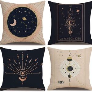 New Set of 4 Sun,Moon, Pink Gold Black Eye of Wisdom Throw Pillow Covers 18x18